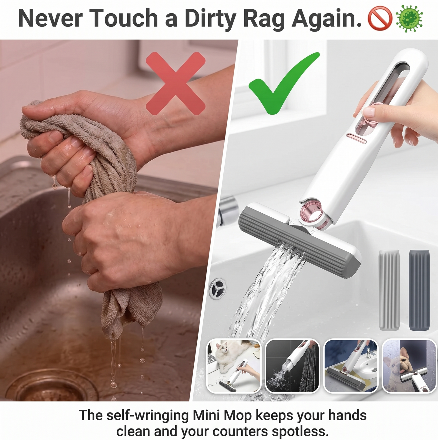 Self-Squeeze Mini Mop (+ Free Sponge)