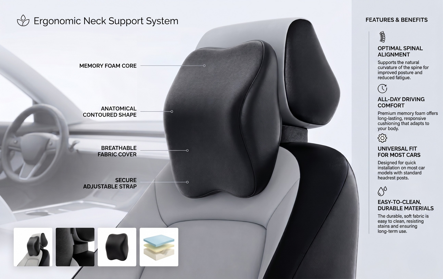 Car Neck Rest Memory Foam Solid Pillow BIG (RHR)