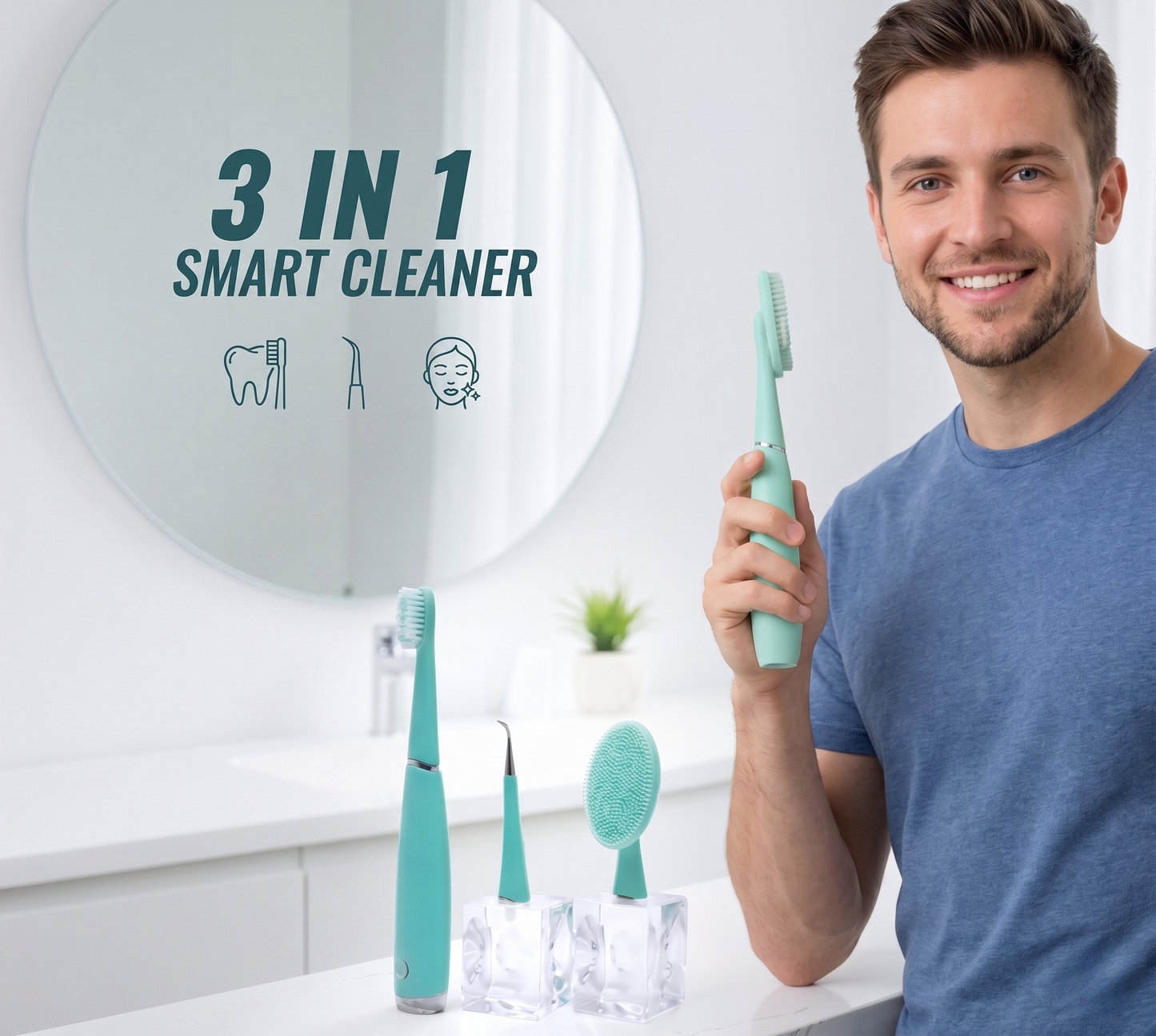 3 in 1 Dental And Face Cleaner & Scrubber Electric Toothbrush (Green)